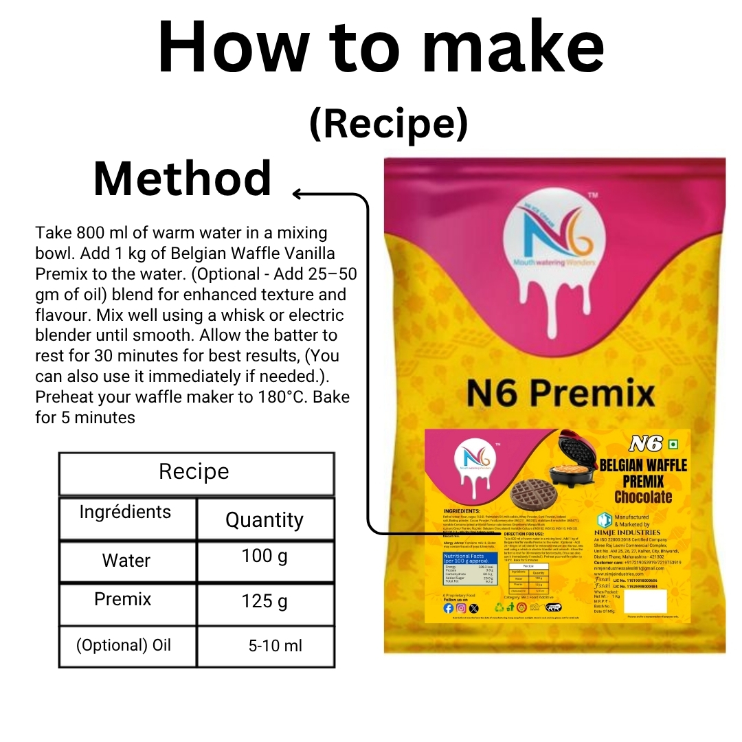 N6 Belgian Chocolate Waffle Premix (1kg) – Instant Eggless Waffle Mix for Crispy & Fluffy Belgian Waffles - Image 5