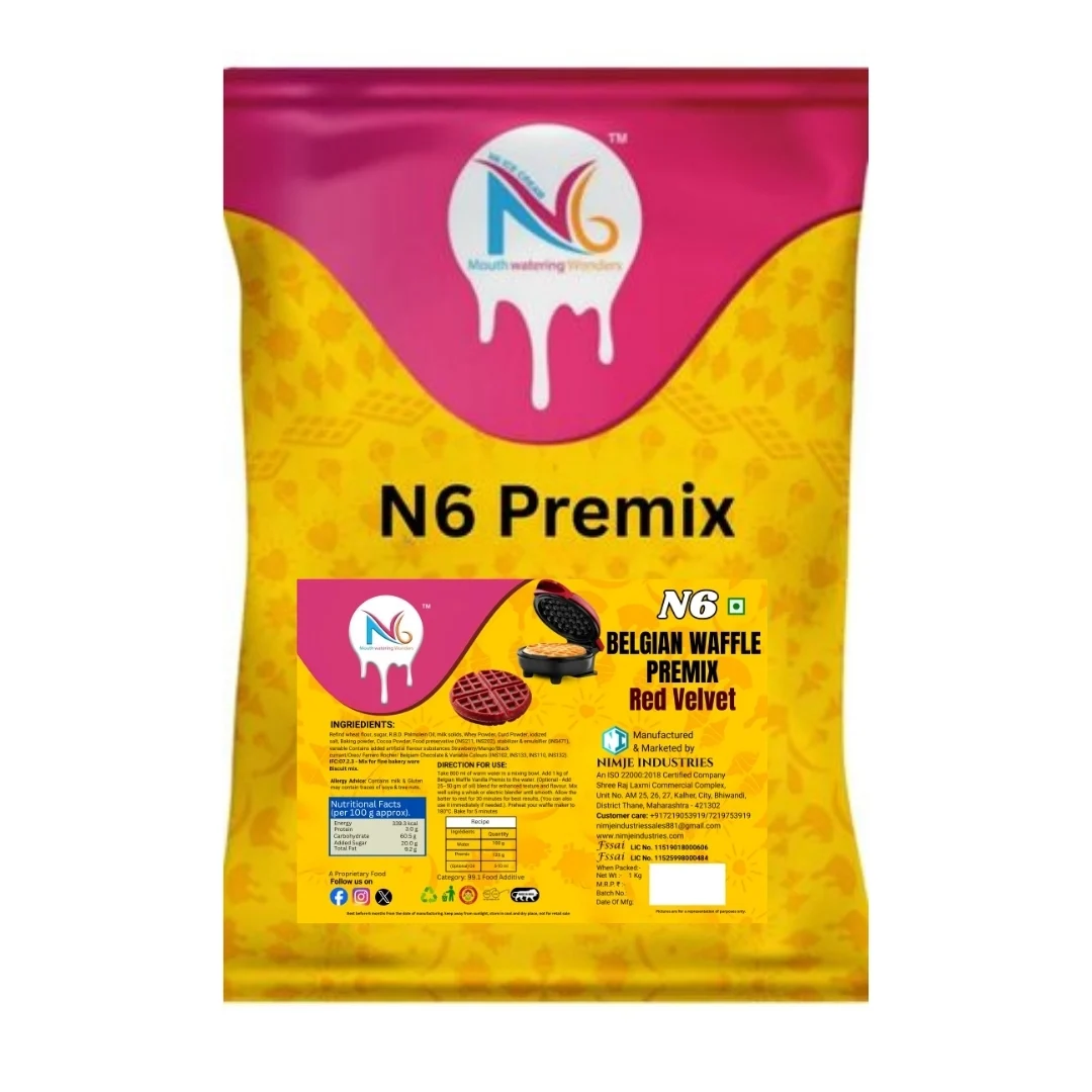 N6 Belgian Waffle Premix – Red Velvet Flavor (1kg) | Eggless & Instant Mix for Café-Style Waffles - Image 3
