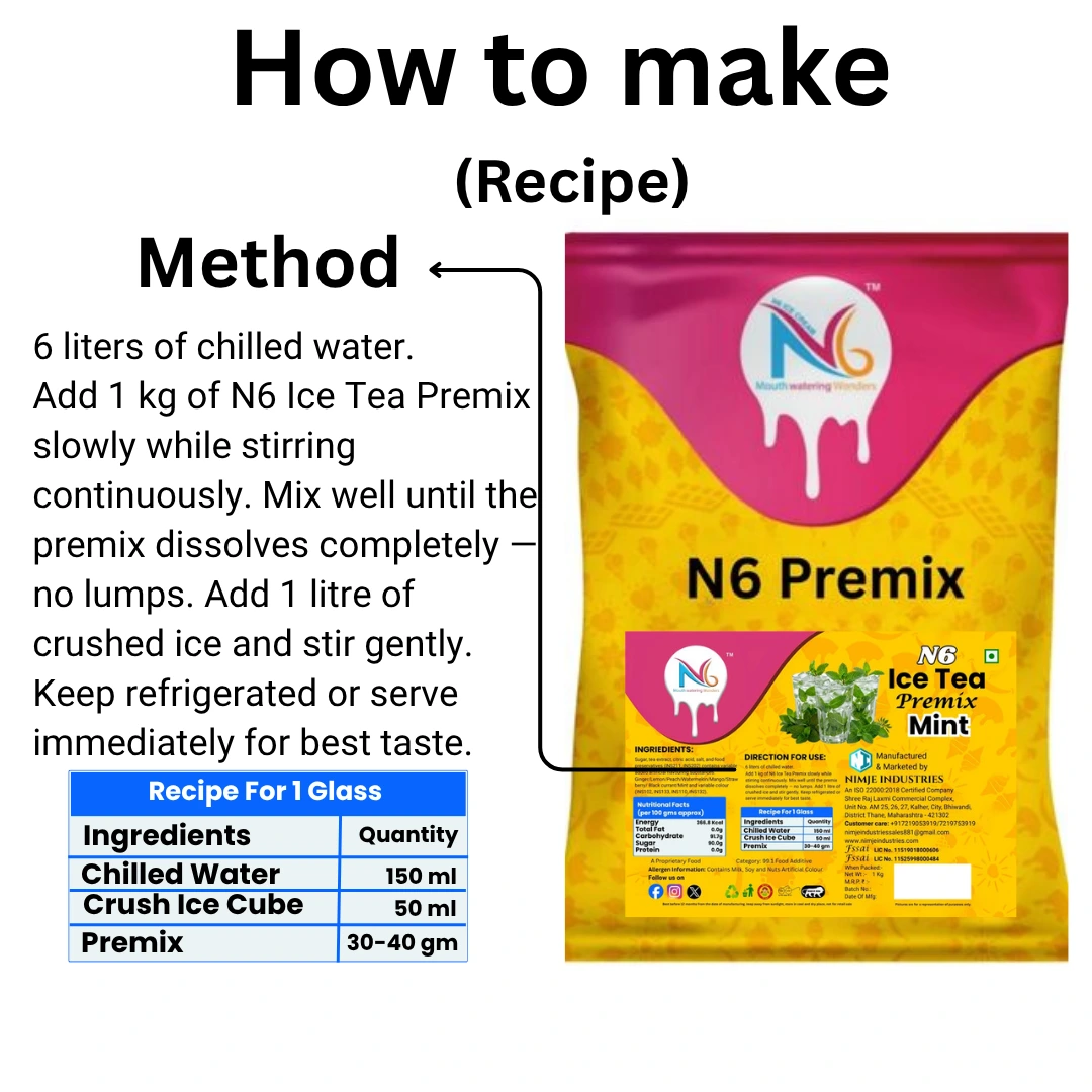 N6 Mint Ice Tea Premix instant iced tea mix for cafes hotels restaurants and distributors