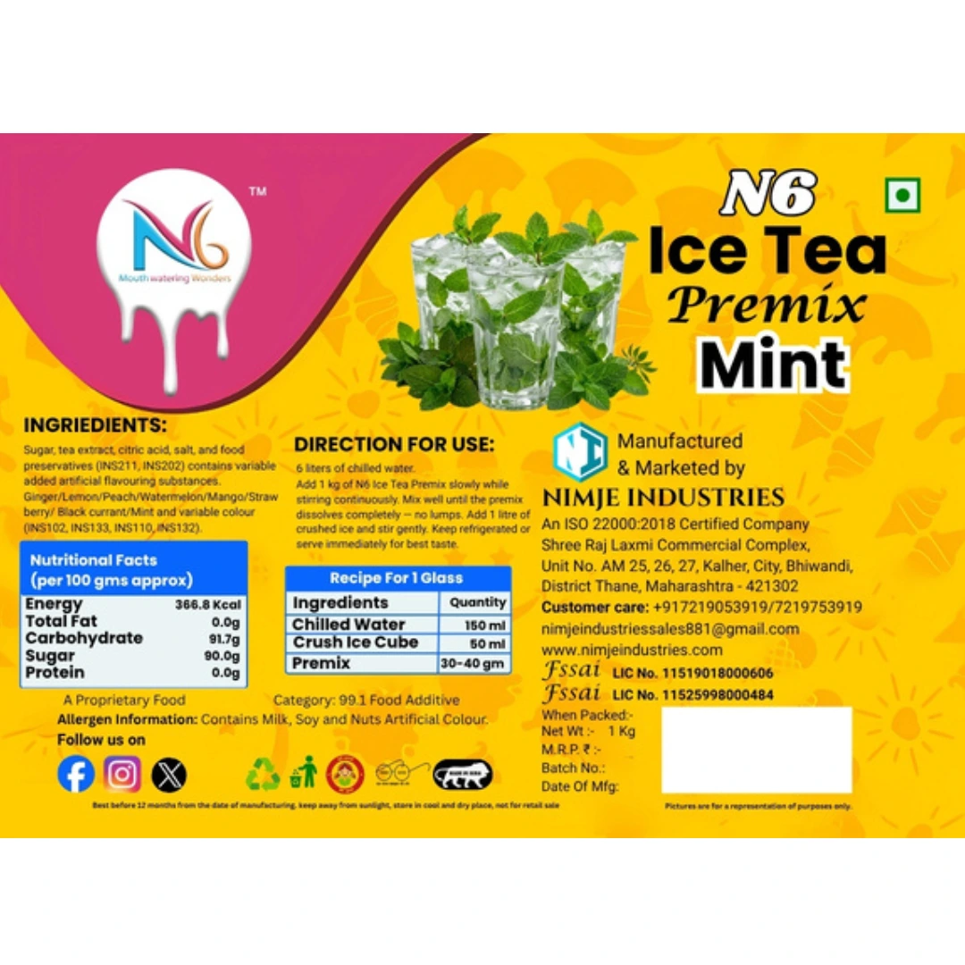 N6 Mint Ice Tea Premix instant iced tea mix for cafes hotels restaurants and distributors