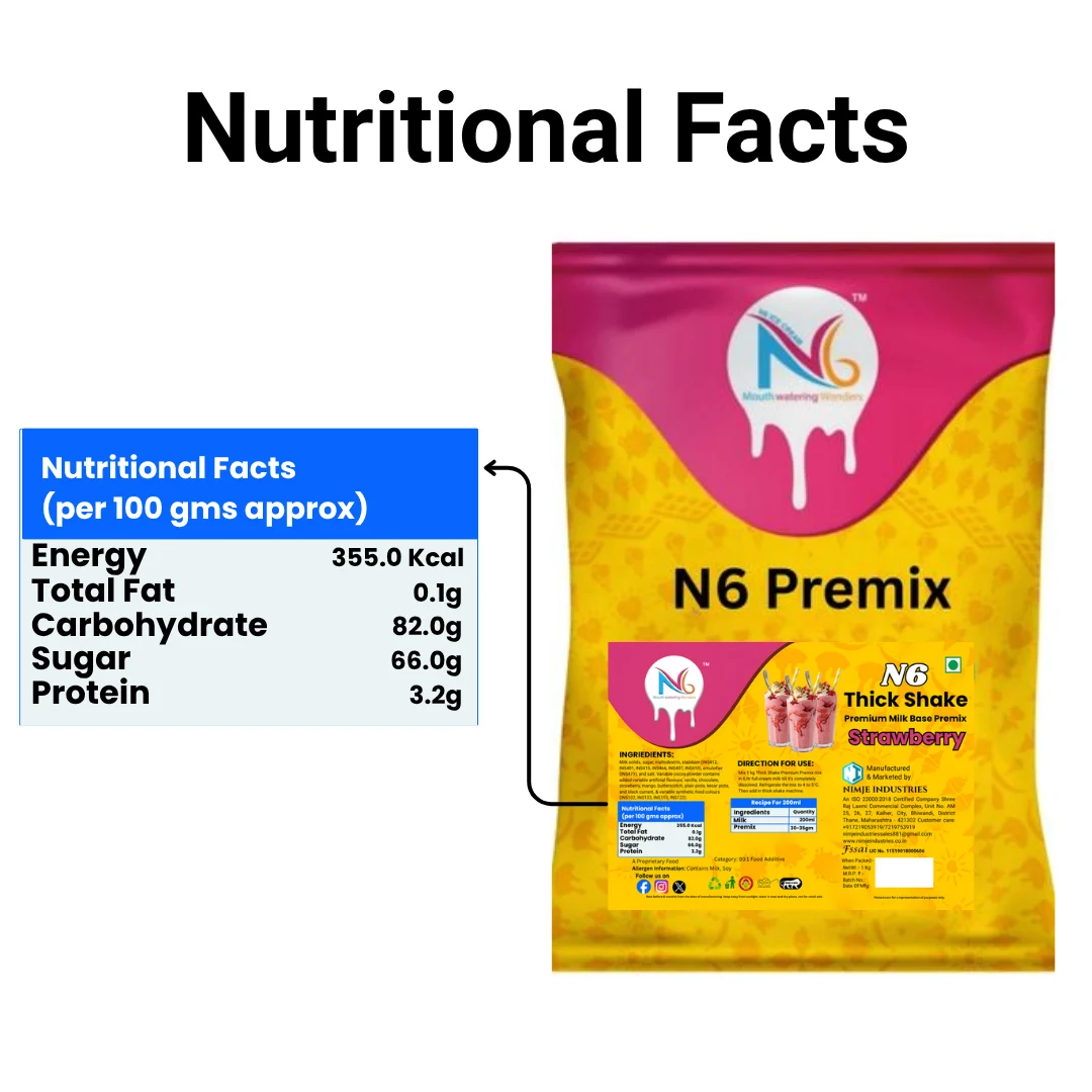 N6 strawberry thick shake premix 1kg commercial milk base powder by Nimje Industries