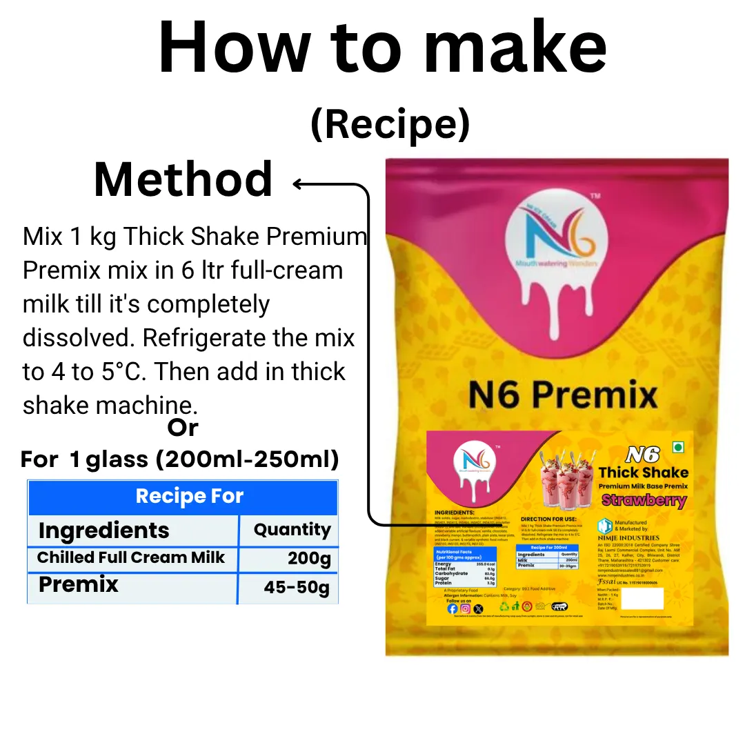 N6 strawberry thick shake premix 1kg commercial milk base powder by Nimje Industries