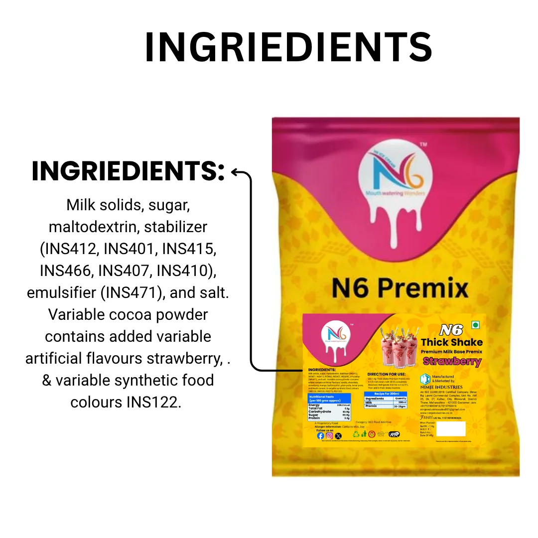 N6 strawberry thick shake premix 1kg commercial milk base powder by Nimje Industries