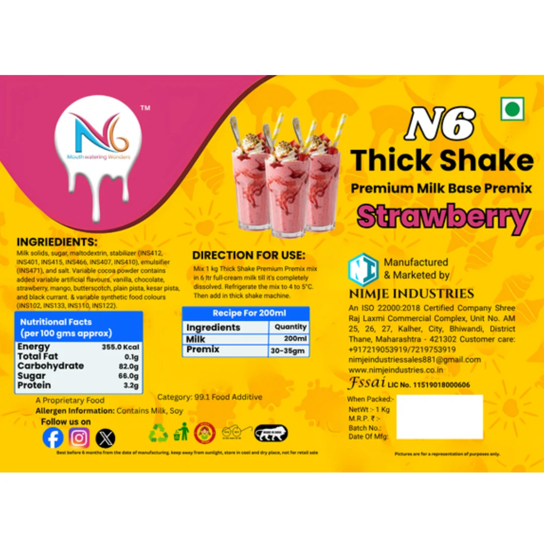 N6 strawberry thick shake premix 1kg commercial milk base powder by Nimje Industries